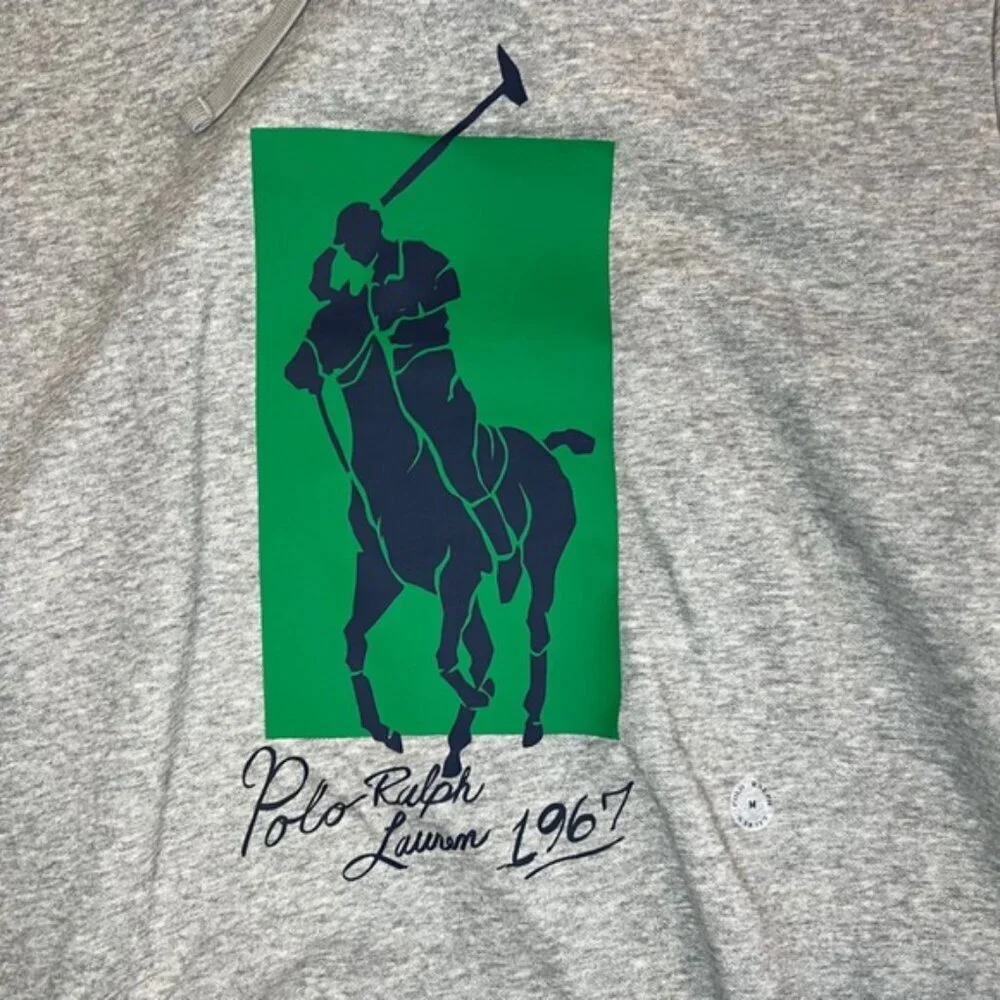 NWT POLO RALPH LAUREN Big Pony Green‎ Box Fleece Pullover Hoodie w Pockets Sz M